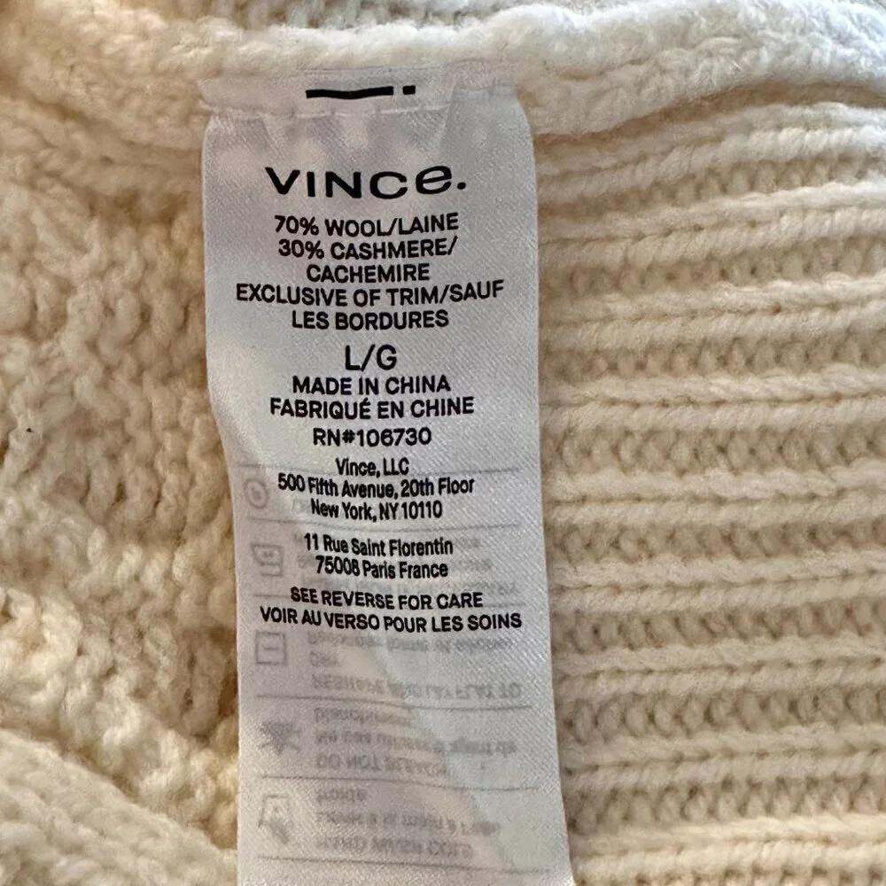 NEW VINCE Triple Braid Cable Wool Cashmere Blend Cardigan Sweater Off White - Picture 7 of 7